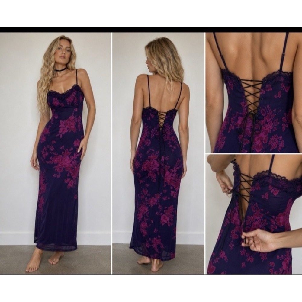 Y2K Dark Fairy Grunge Floral Mesh Milkmaid Slip Maxi Long 90s Romantic Corset M